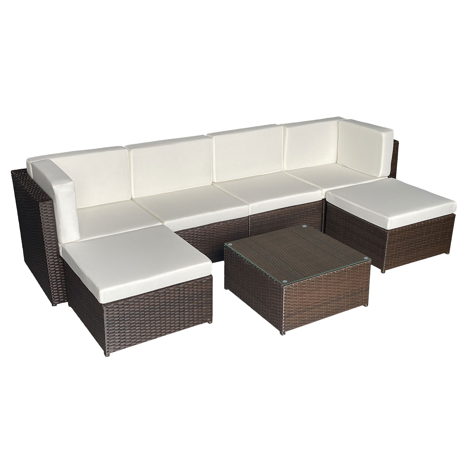 Conjunto de muebles de jardín BONIFACIO de resina tejida marrón 6 asientos - cojín crema