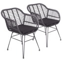 Lot de 2 fauteuils en rotin synthétique noirs avec coussins CINTA