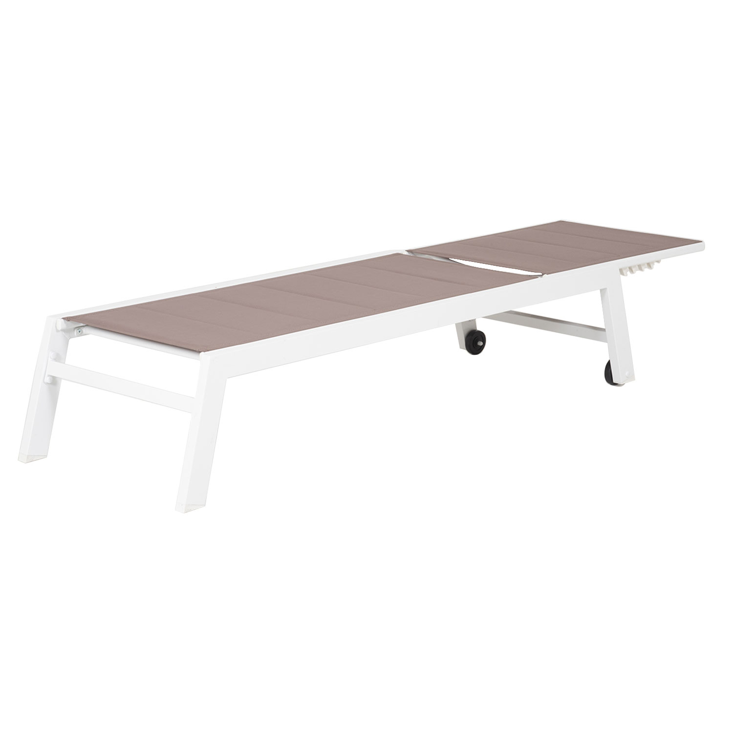 Conjunto de tumbona y mesa auxiliar BARBADOS en textileno color topo - aluminio blanco