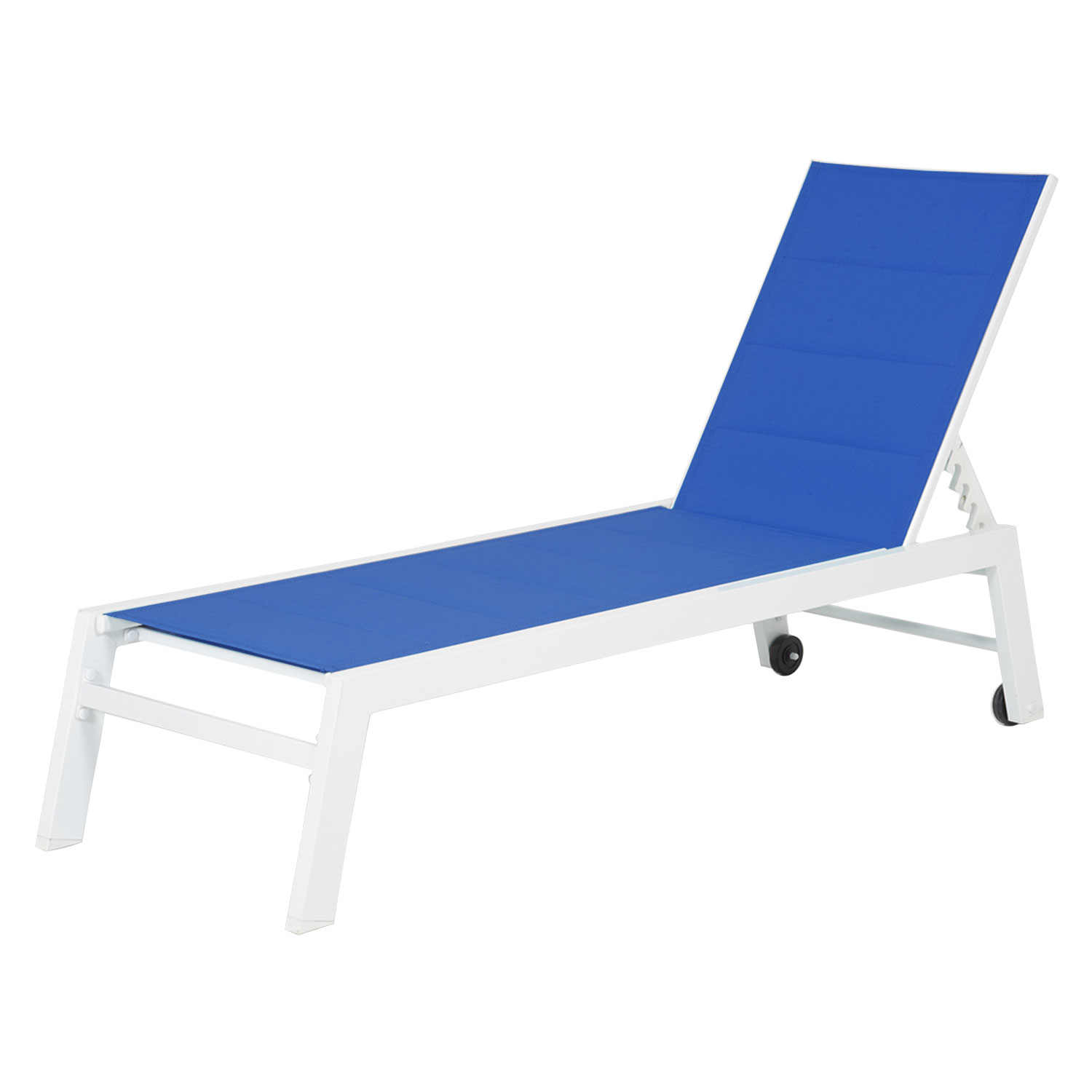 Conjunto de tumbona y mesa auxiliar BARBADOS en textileno azul - aluminio blanco