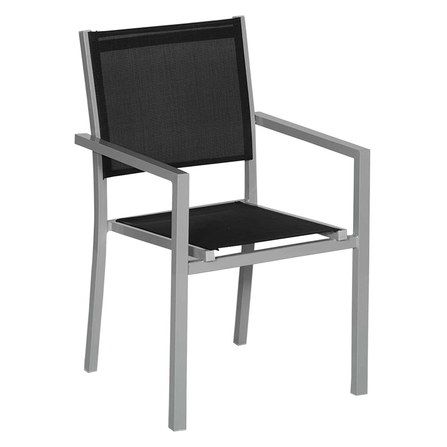 Lot de 10 chaises en aluminium gris - textilène noir