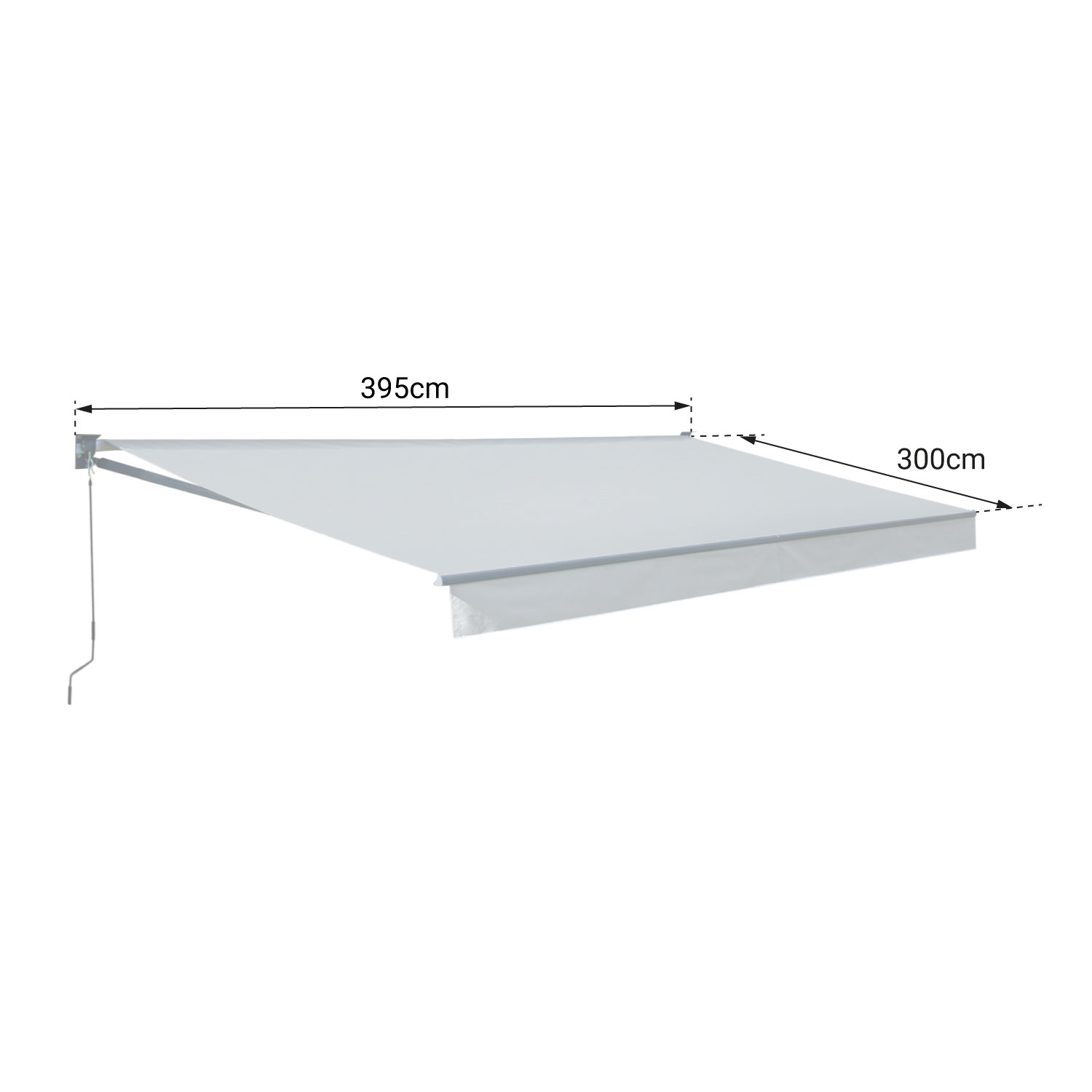 Store banne SAULE 3,95 × 3m - Toile rayée blanche/grise et structure blanche