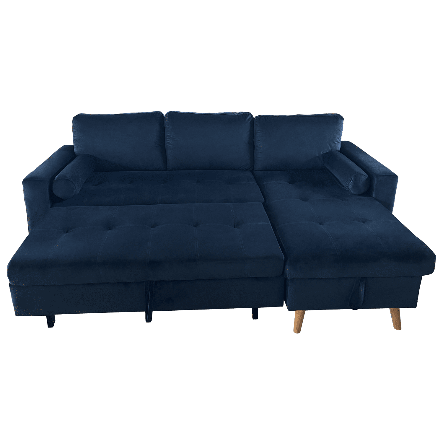 Sofá cama esquinero de 3 plazas JAMES en terciopelo azul