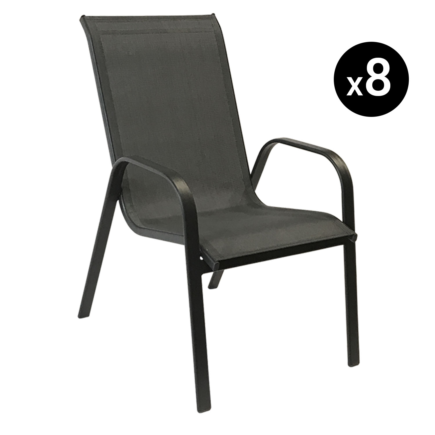 Lote de 8 sillas MARBELLA en textileno gris - aluminio gris antracita