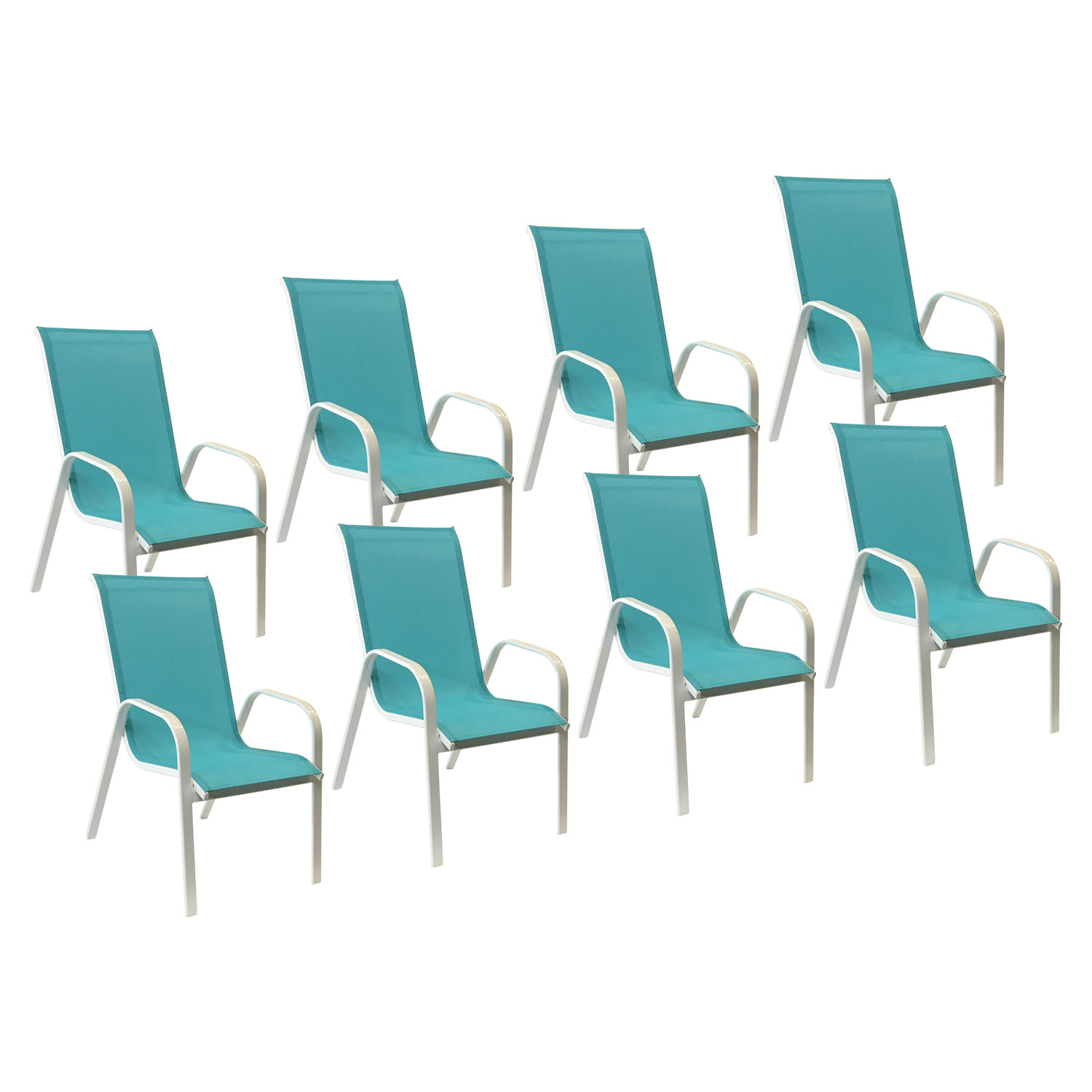 Lote de 8 sillas MARBELLA en textileno azul - aluminio blanco