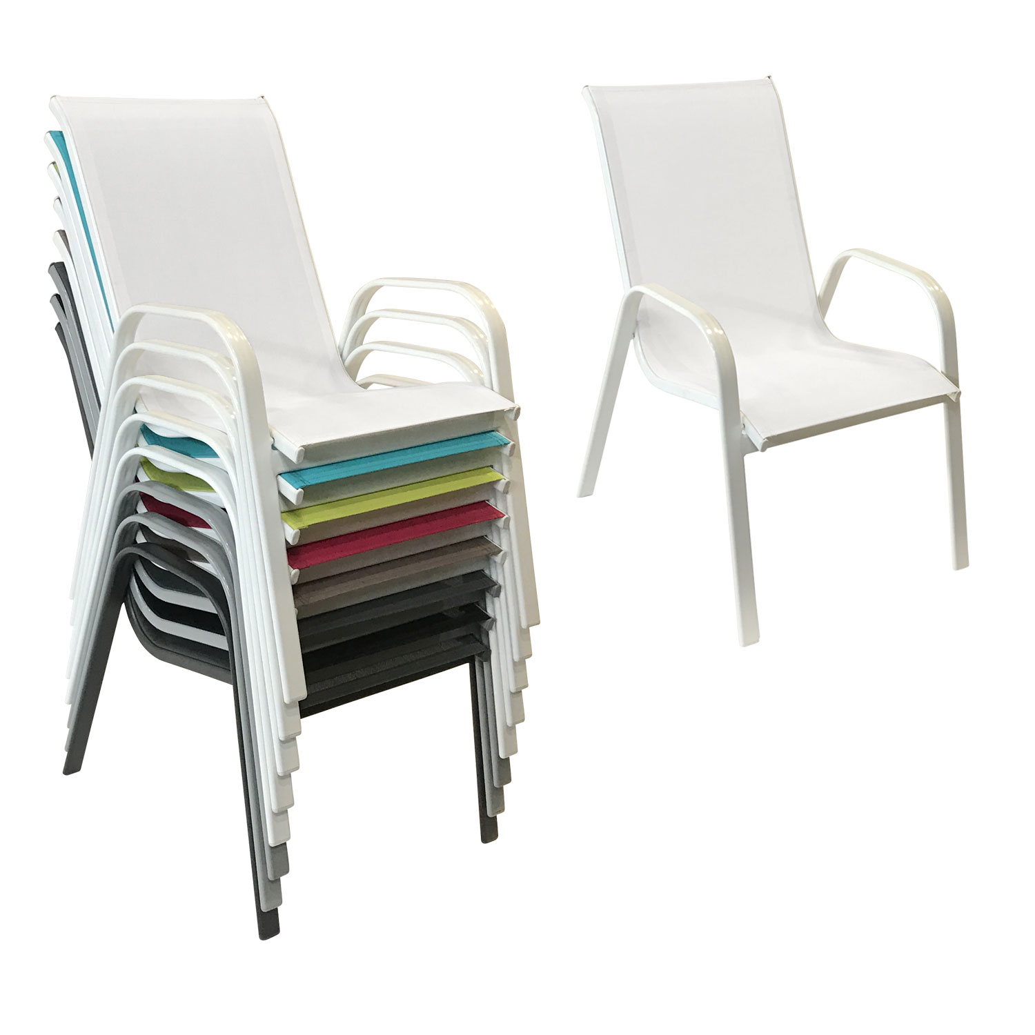 Lote de 8 sillas MARBELLA en textilene blanco - aluminio blanco