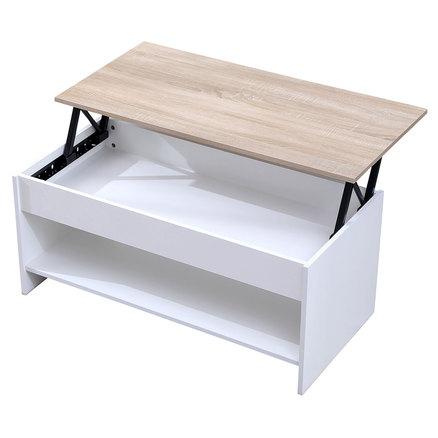 Table basse avec plateau relevable blanche et bois HEDDA
