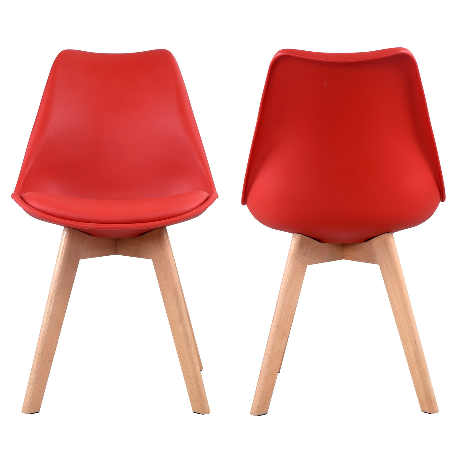 Lot de 2 chaises scandinaves NORA rouge avec coussin