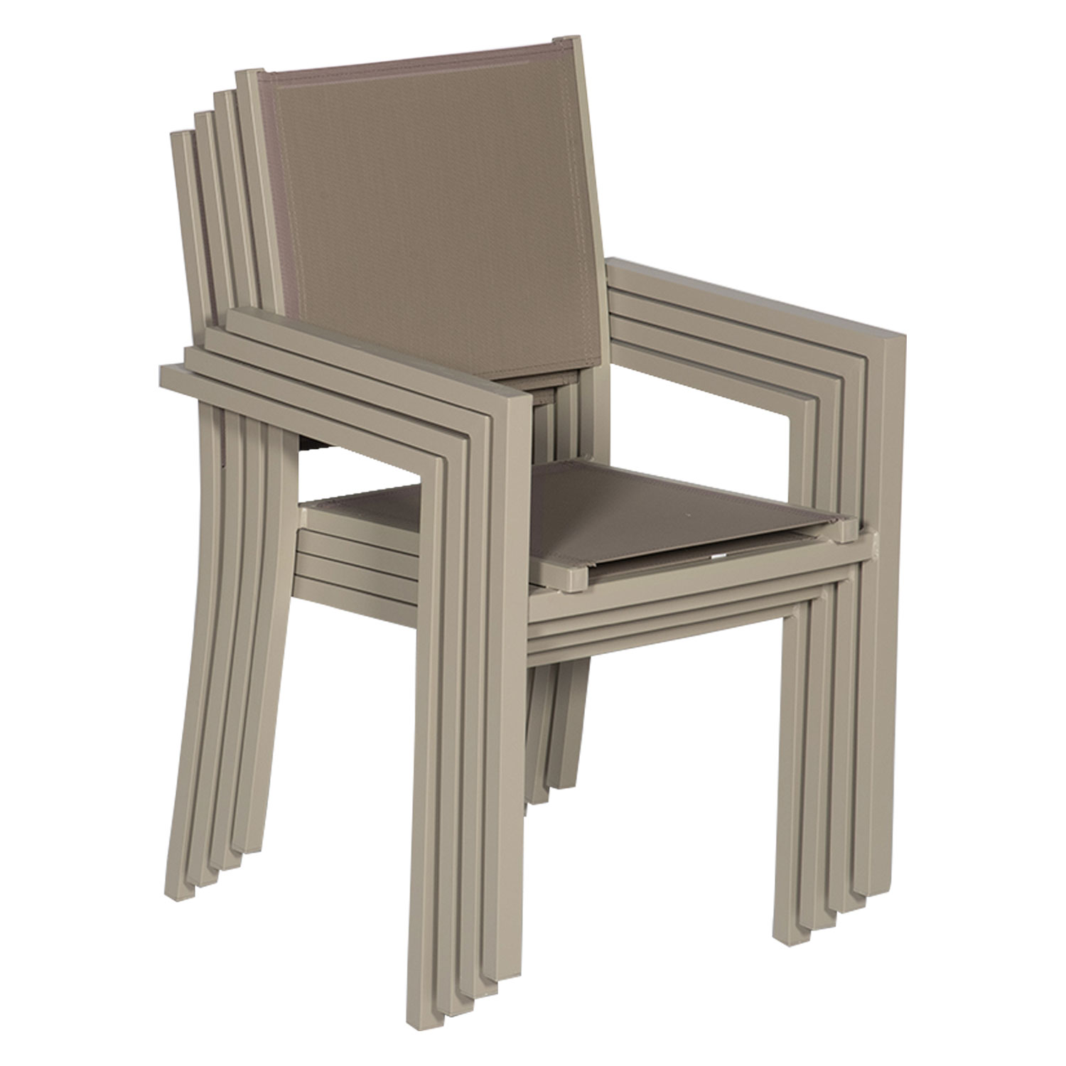 Lot de 8 chaises en aluminium taupe - textilène taupe