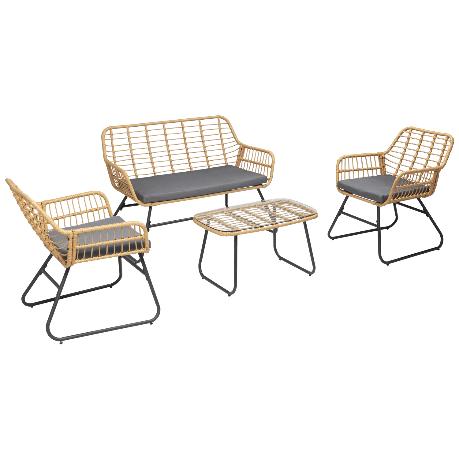 Conjunto de muebles de jardín TIGA de resina tejida 4 plazas - cojines grises