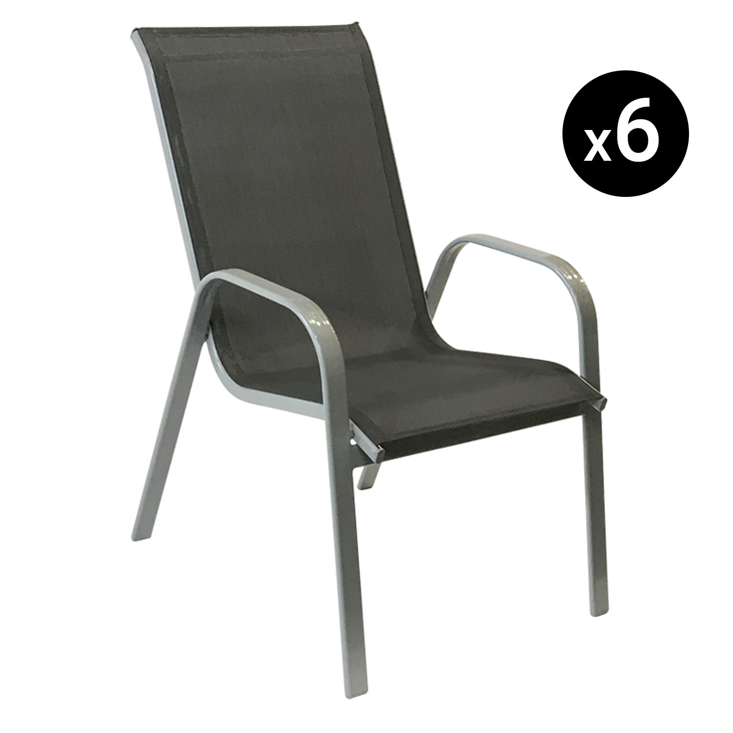 Lote de 6 sillas MARBELLA en textileno gris - aluminio gris