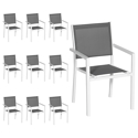 Juego de 10 sillas de aluminio blanco - textileno gris