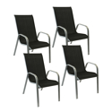 Lote de 4 sillas MARBELLA en textileno negro - aluminio gris