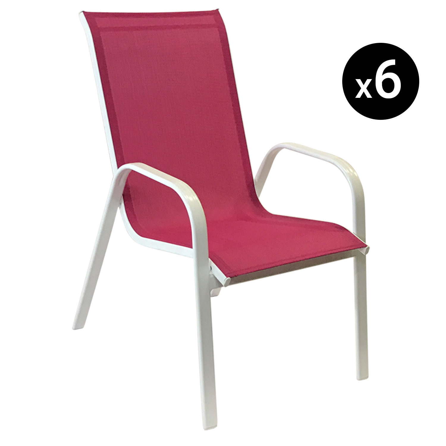 Lote de 6 sillas MARBELLA en textileneo rosa - aluminio blanco