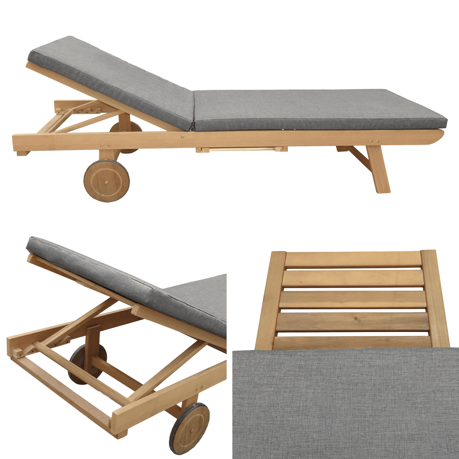 Transat Pliable De Jardin Avec Coussin - Chaise Longue Plastique Grise, Réglable, Pour Piscine Et Extérieur