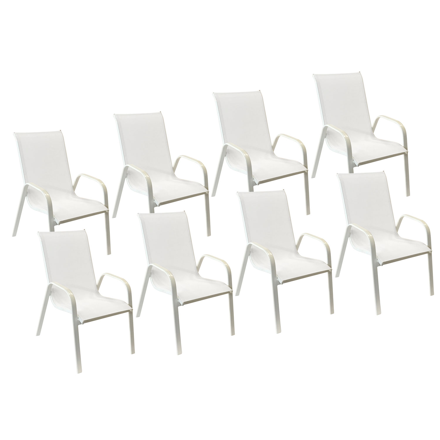 Lot de 8 chaises MARBELLA en textilène blanc - aluminium blanc