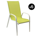 Lote de 6 sillas MARBELLA en textileno verde - aluminio blanco