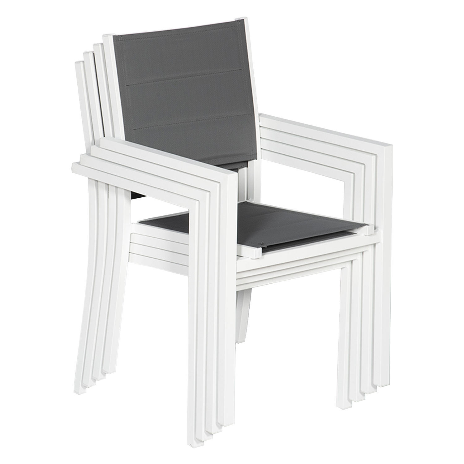 Juego de 4 sillas tapizadas de aluminio blanco - textileno gris