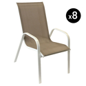 Lot de 8 chaises MARBELLA en textilène taupe - aluminium blanc