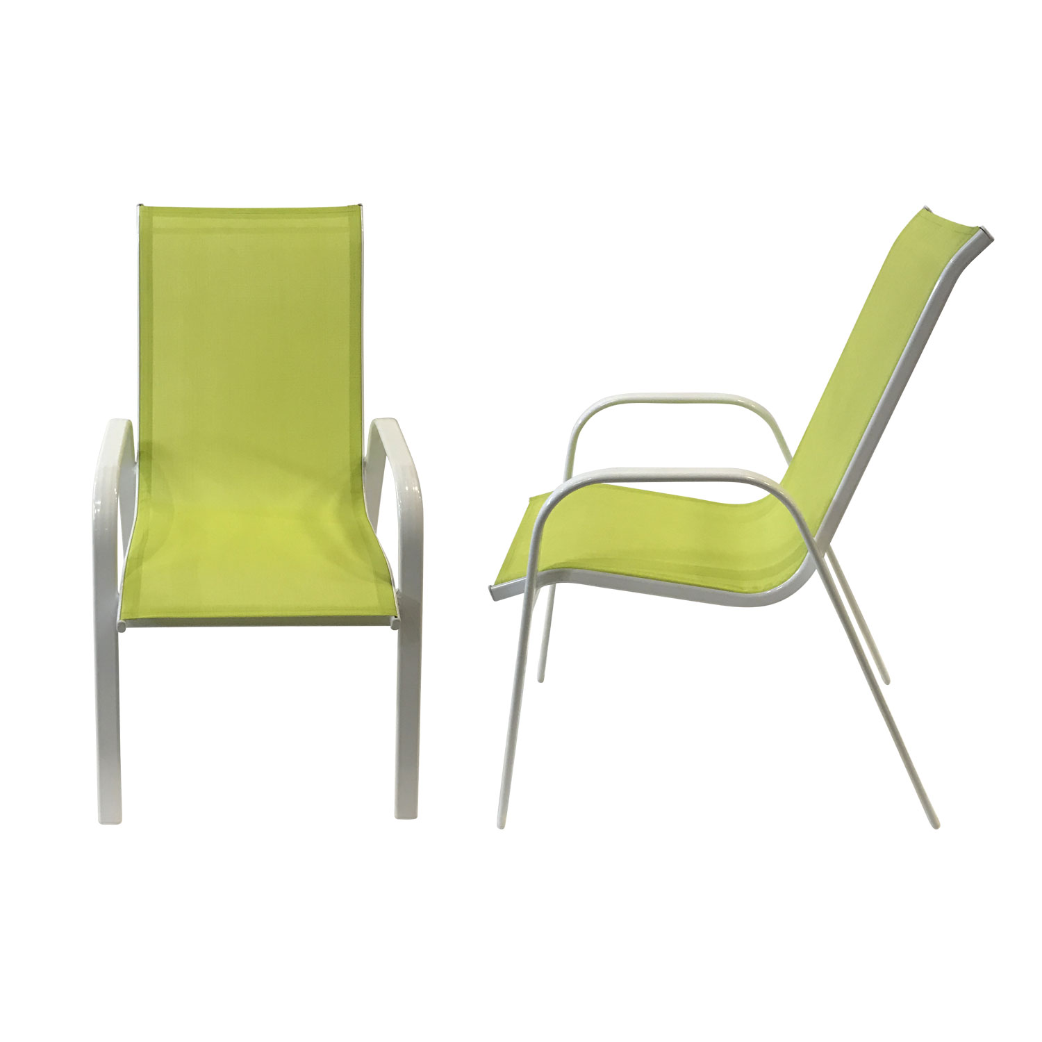 Lot de 6 chaises MARBELLA en textilène vert - aluminium blanc