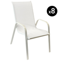 Lot de 8 chaises MARBELLA en textilène blanc - aluminium blanc