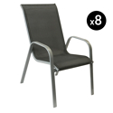Lot de 8 chaises MARBELLA en textilène gris - aluminium gris