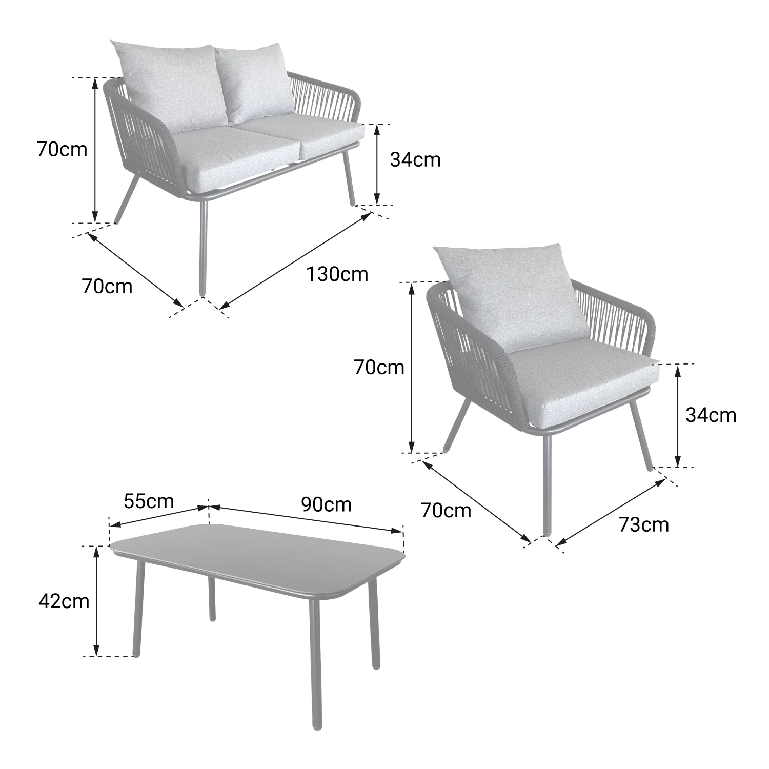 Conjunto de muebles de jardín de cuerda OUVÉA gris claro - 4 asientos