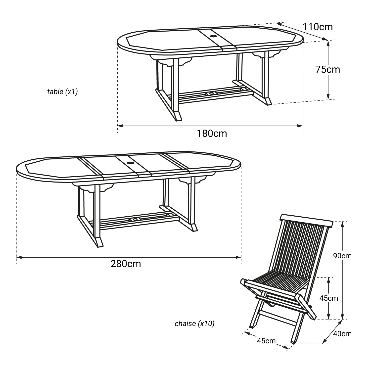 Muebles de jardín de teca LOMBOK - mesa extensible ovalada - 10 plazas