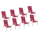 Lote de 8 sillas MARBELLA en textilene rosa - aluminio blanco