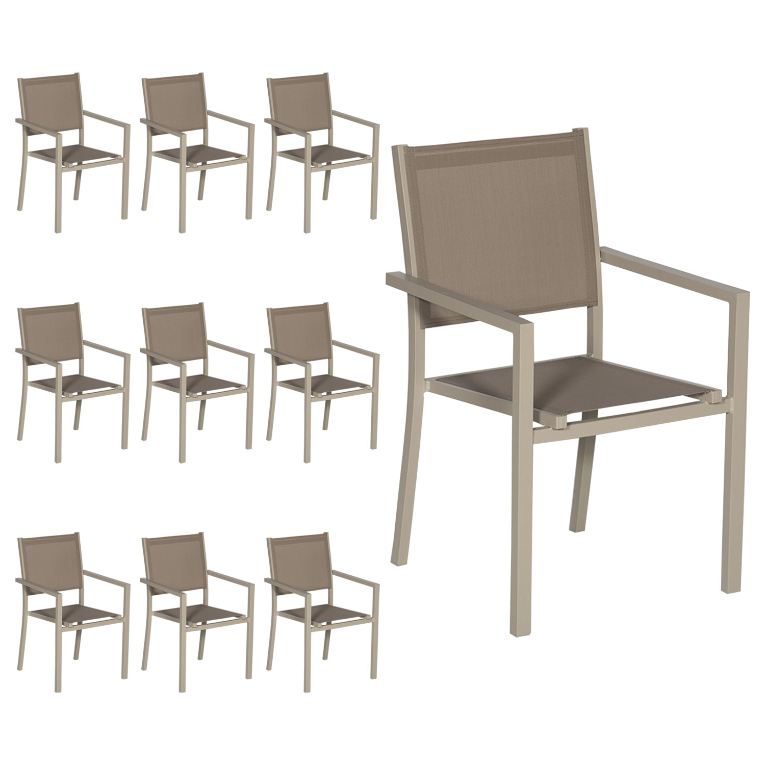 Lote de 10 sillas de aluminio color topo - Textileno topo