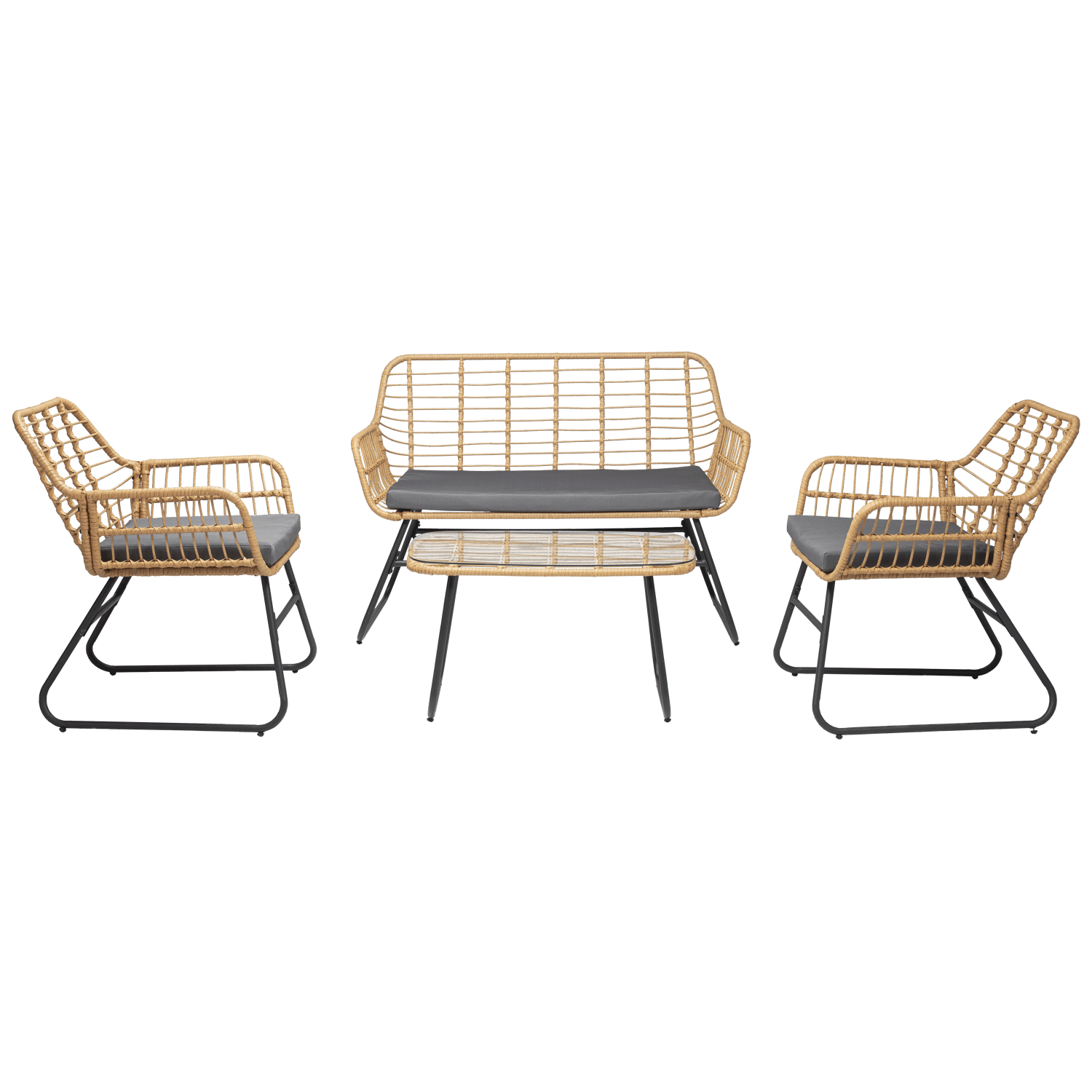 Conjunto de muebles de jardín TIGA de resina tejida 4 plazas - cojines grises