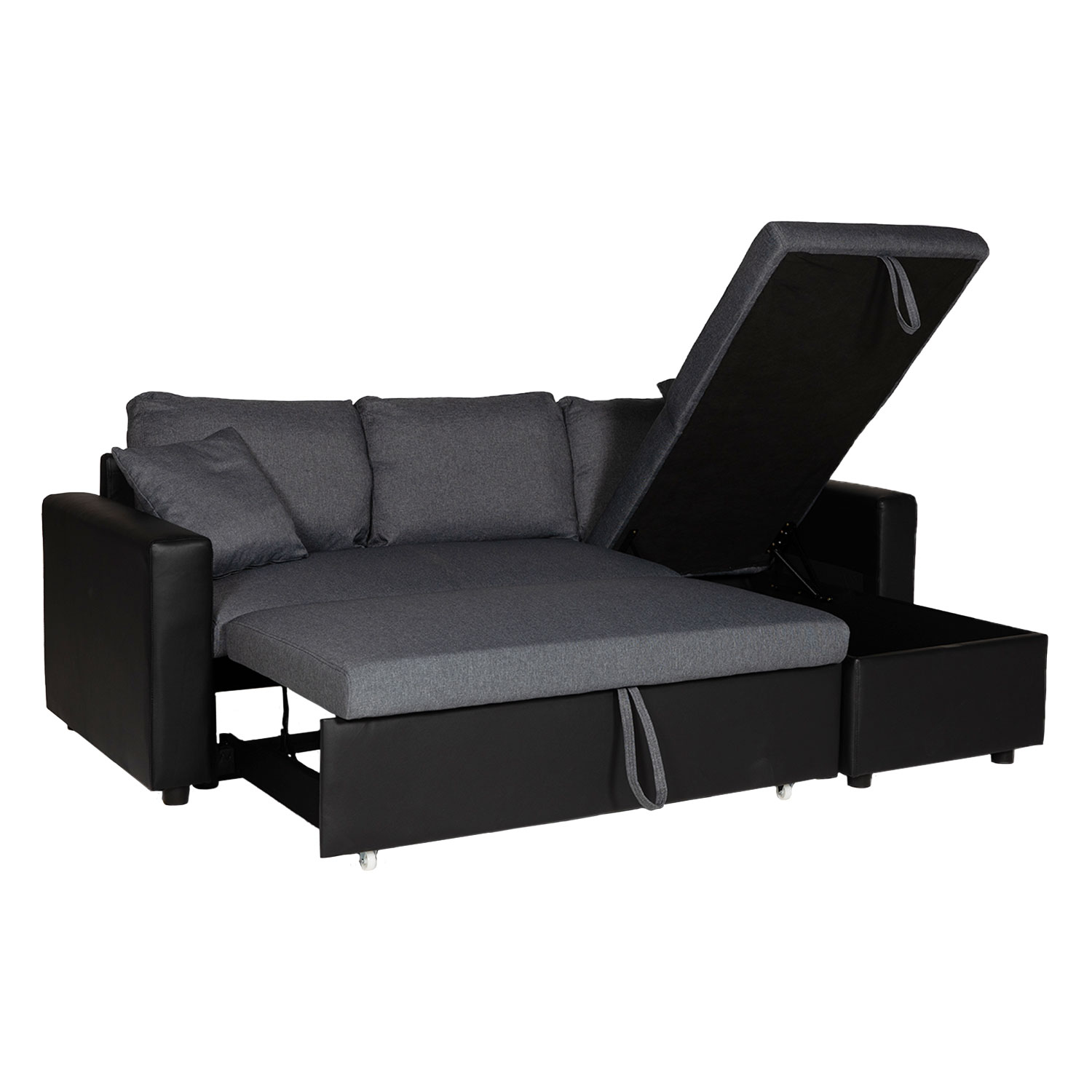 Canapé d'angle convertible CLARK 3 places gris chiné et noir