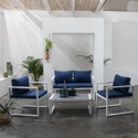 Conjunto de jardín IBIZA tela azul 4 plazas - aluminio blanco