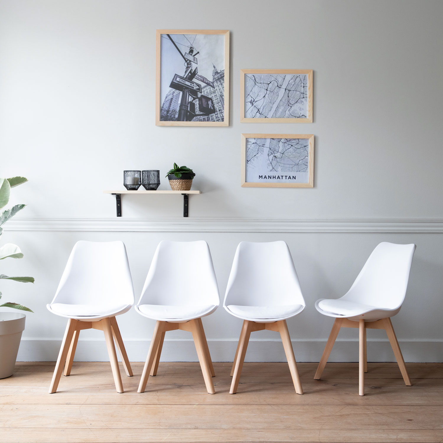 Lote de 4 sillas escandinavas NORA color blanco con cojín