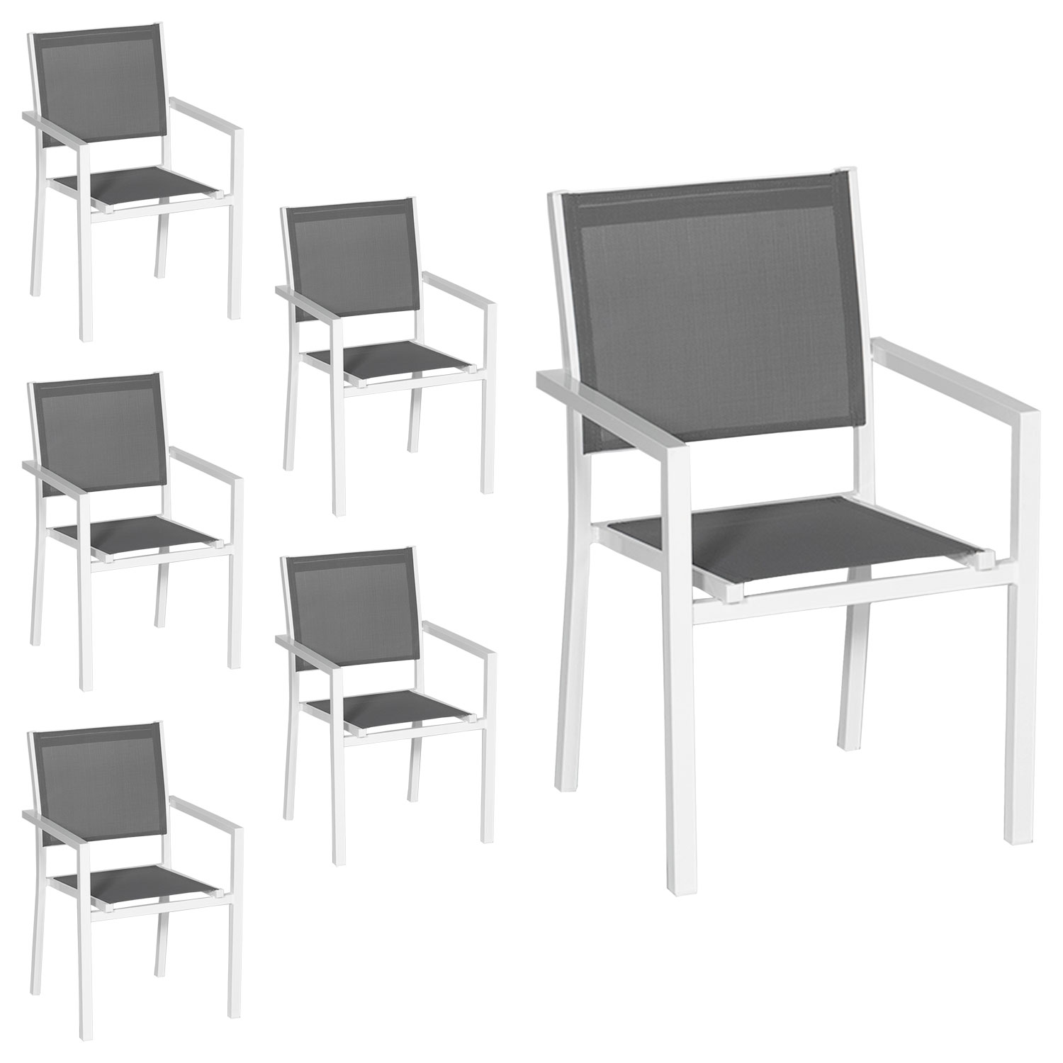 Juego de 6 sillas de aluminio blanco - textileno gris