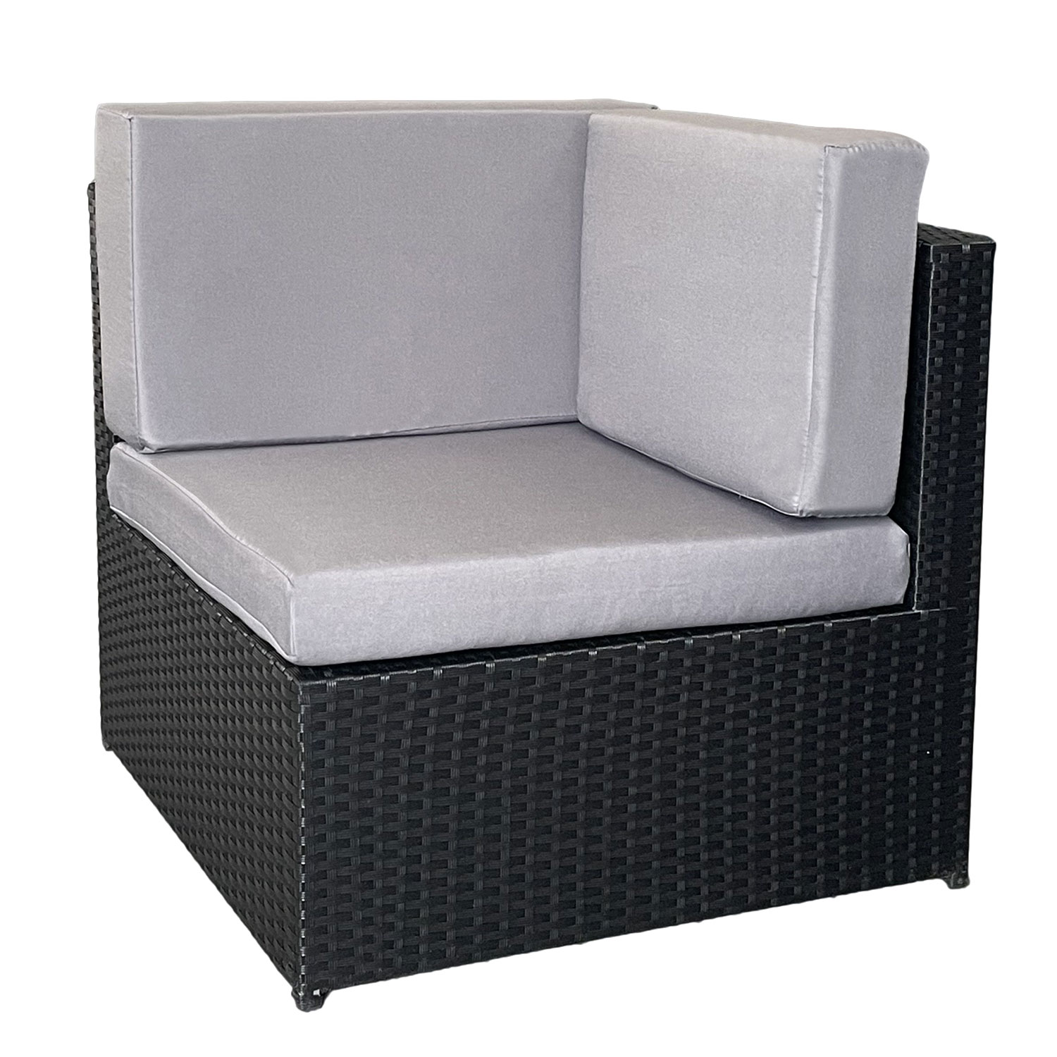 Conjunto de muebles de jardín BONIFACIO de resina tejida negra, con capacidad para 6 personas - cojín gris