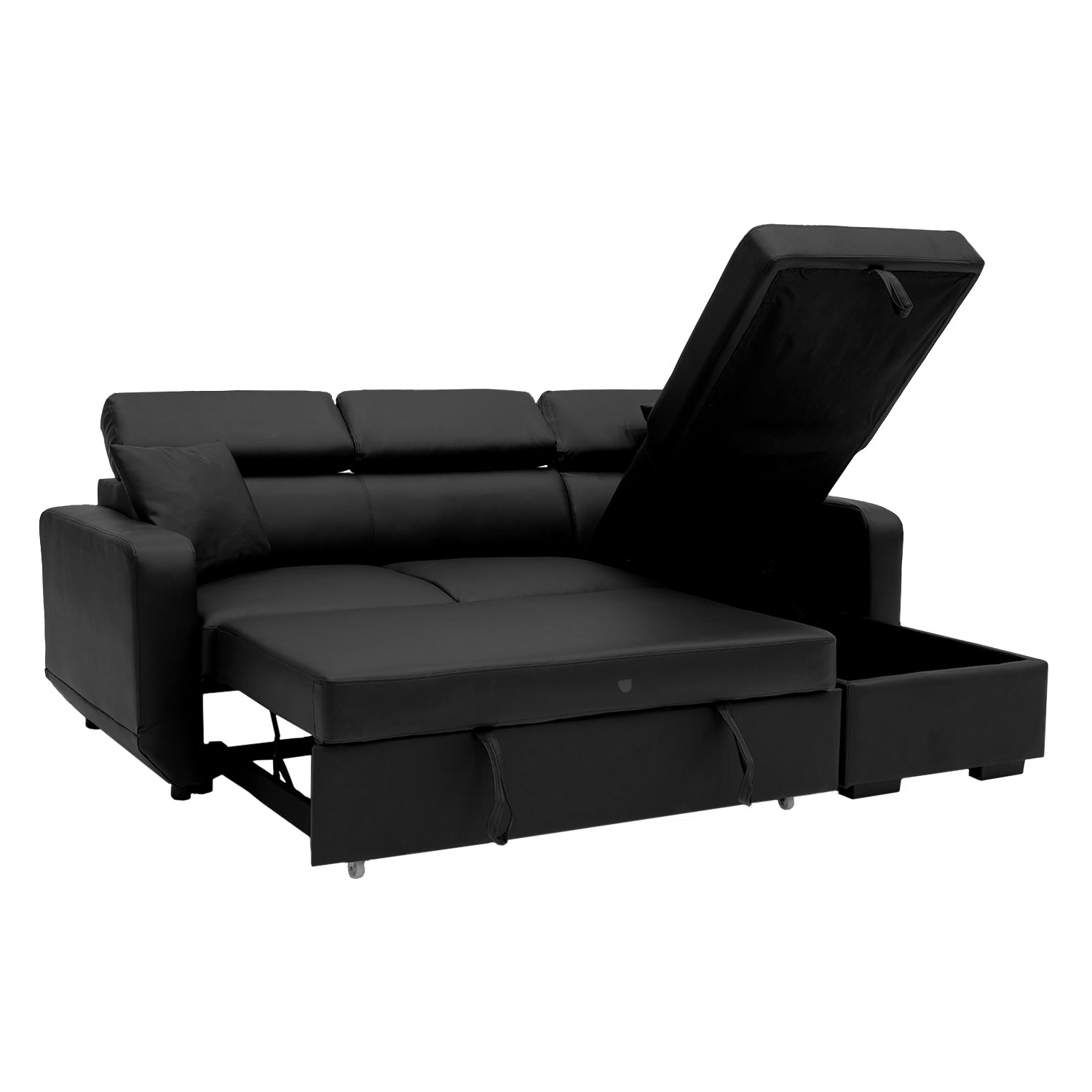 Canapé d'angle réversible convertible 3 places Ezekiel velours côtelé Noir