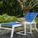Conjunto de tumbona y mesa auxiliar BARBADOS en textileno azul - aluminio blanco