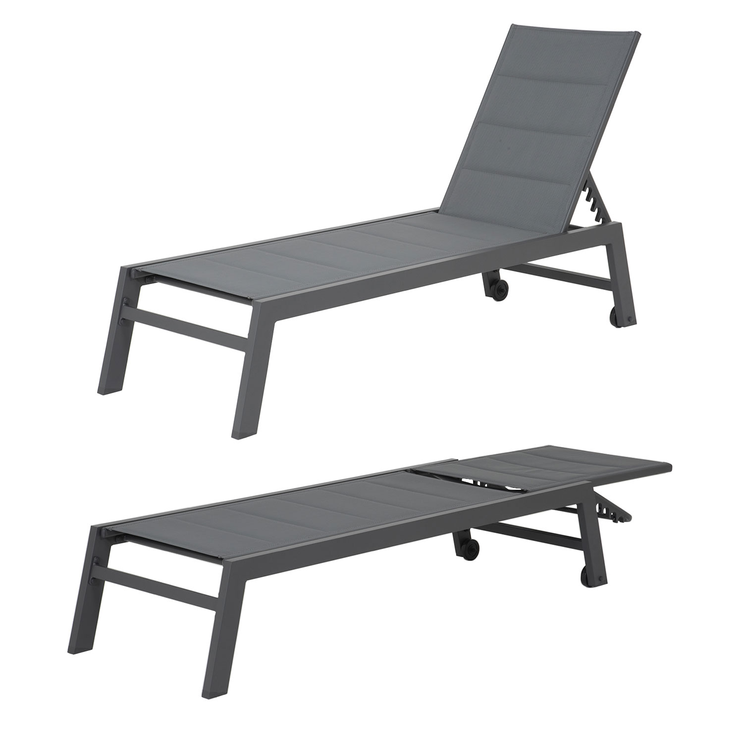 Conjunto de tumbona y mesa auxiliar BARBADOS de textileno gris - aluminio gris antracita