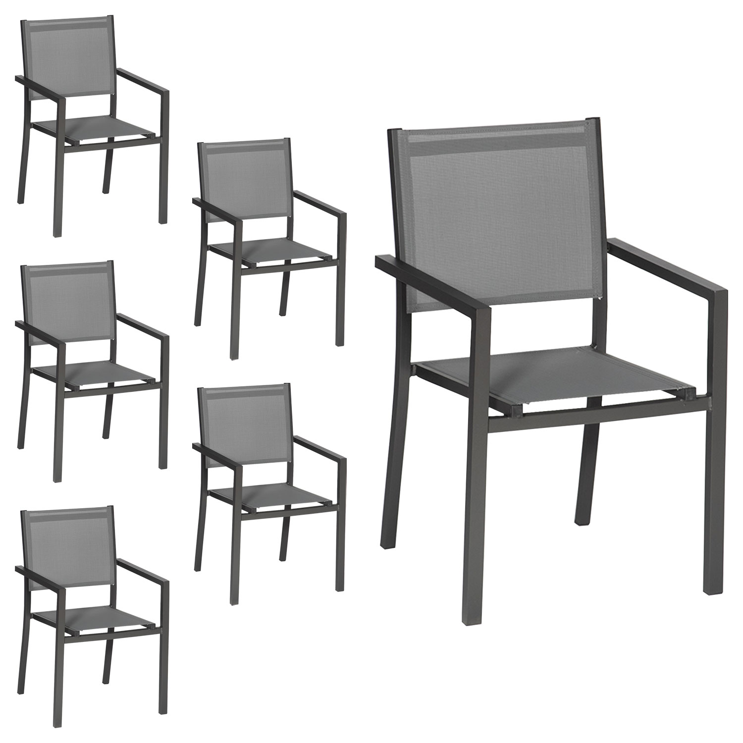 Juego de 6 sillas de aluminio antracita - textileno gris