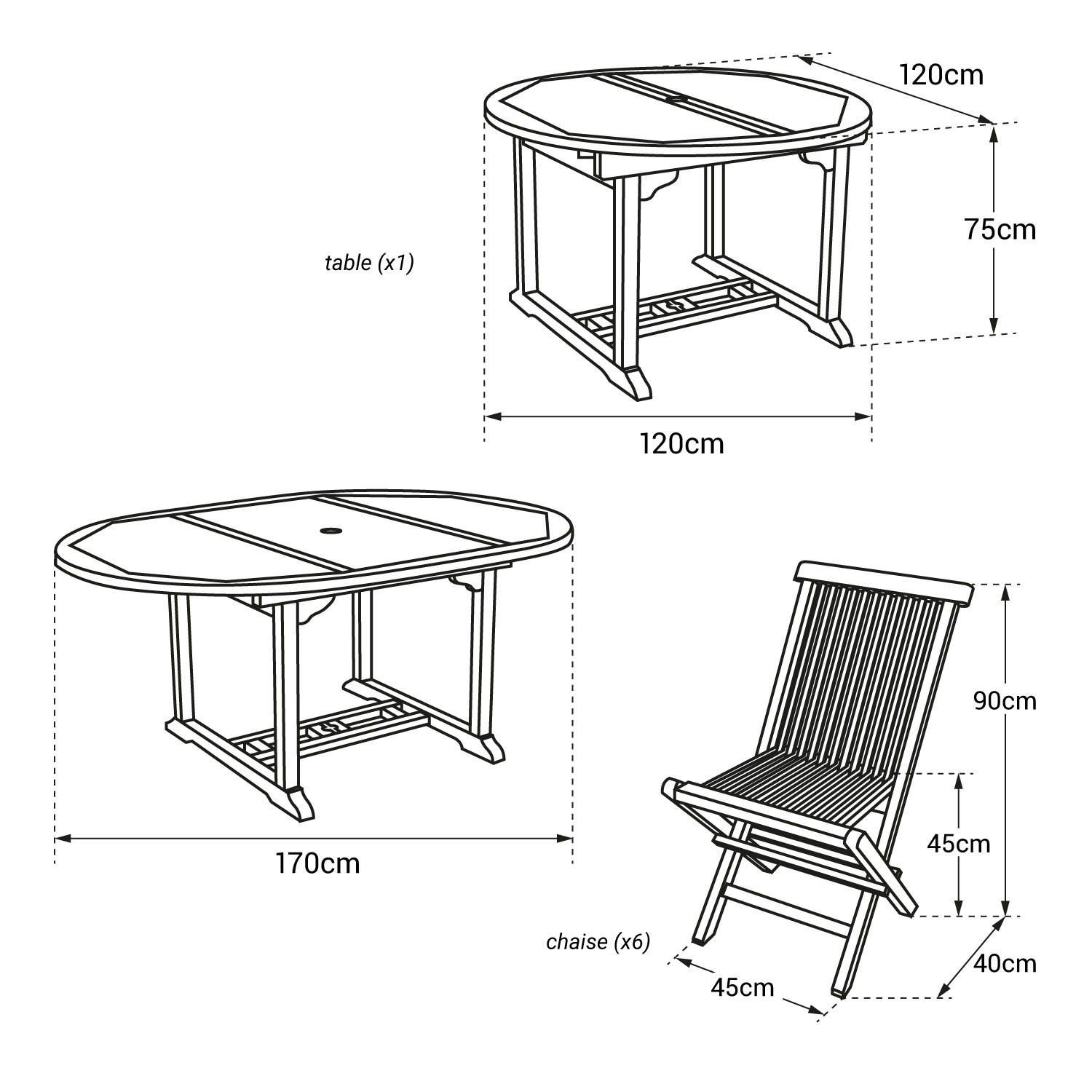 Muebles de jardín de teca LOMBOK - mesa redonda extensible - 6 plazas