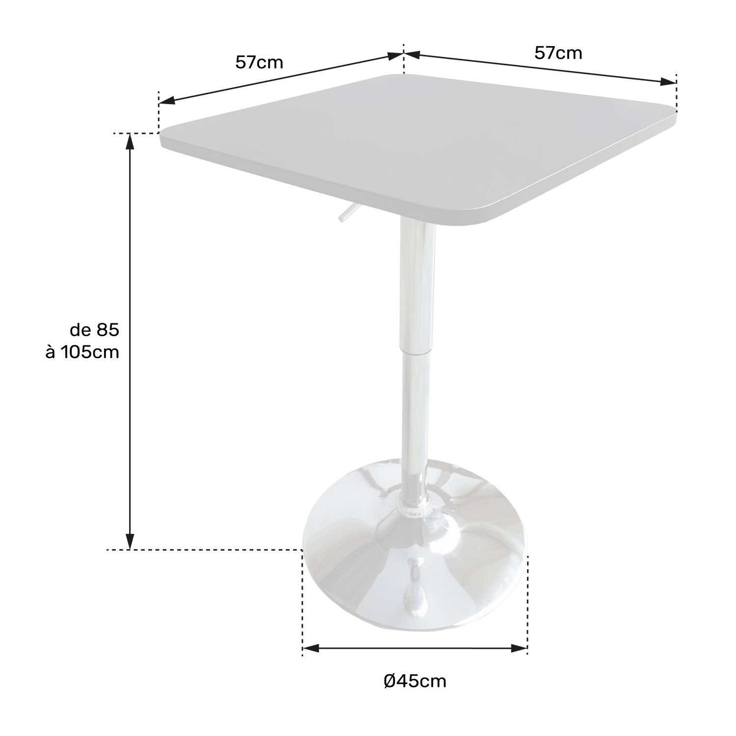 Table de bar carrée blanche et chrome LUKE