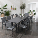 Salon de jardin VENEZIA extensible en textilène gris 10 places - aluminium anthracite