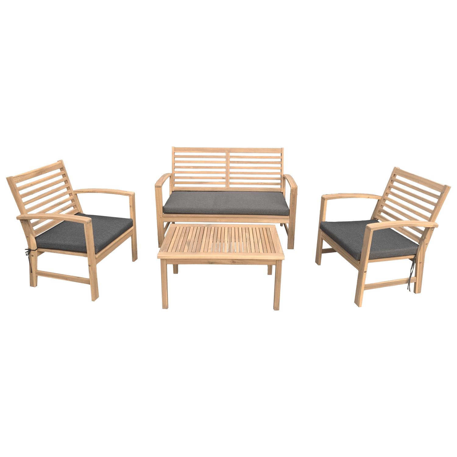 Conjunto de muebles de jardín Acacia Goa de 4 plazas - cojines grises