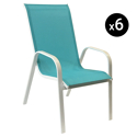 Lote de 6 sillas MARBELLA en textileno azul - aluminio blanco